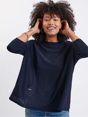 Mer Sea Navy Blue Oversized 3/4 Sleeves Catalina Sweater OS Coastal Lightweight